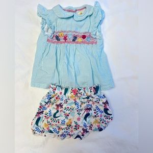 Boden Baby Mix & Match Embroidered Seersucker Top with Mermaid Print Bloomers.